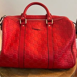 GUCCI Guccissima Leather Medium Joy Boston Bag - Red
